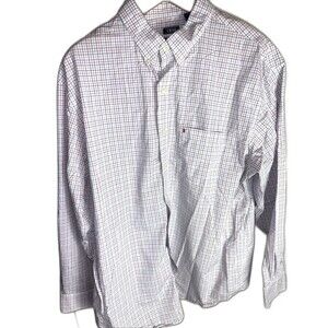 Izod Mens Size 2XLT Blue White Check Gingham Long Sleeve Button Up Shirt